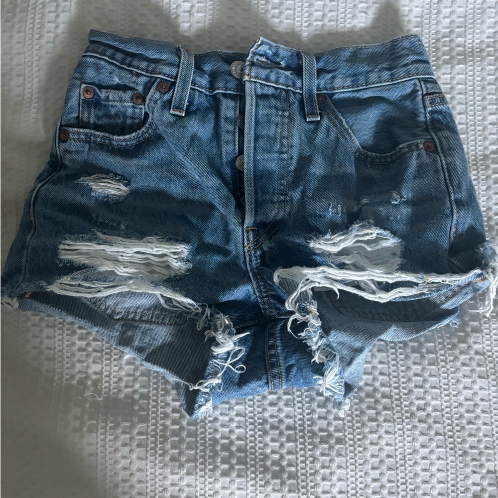 Levi's Blue Distressed Jean Shorts